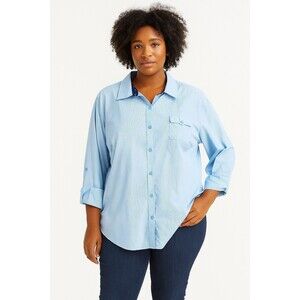 Covington Womans Shirt With Roll Tab Sleeve Plus Sz 24-26W  Blue & White Striped